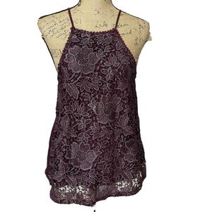 Altar’d State Lace Burgundy Top Boho Hippie Strappy Blouse Size Small